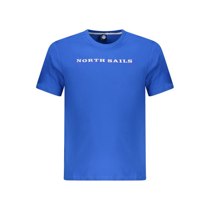 North Sails Blue Cotton Men TShirt with logo, crew neck design, vibrant blue color, 100% cotton for comfort and style.