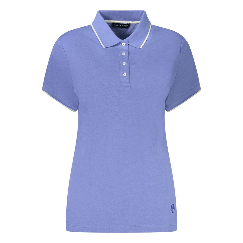 North Sails Blue Cotton Women Polo Shirt with short sleeves and button detail, featuring contrasting white edges and a stylish logo.