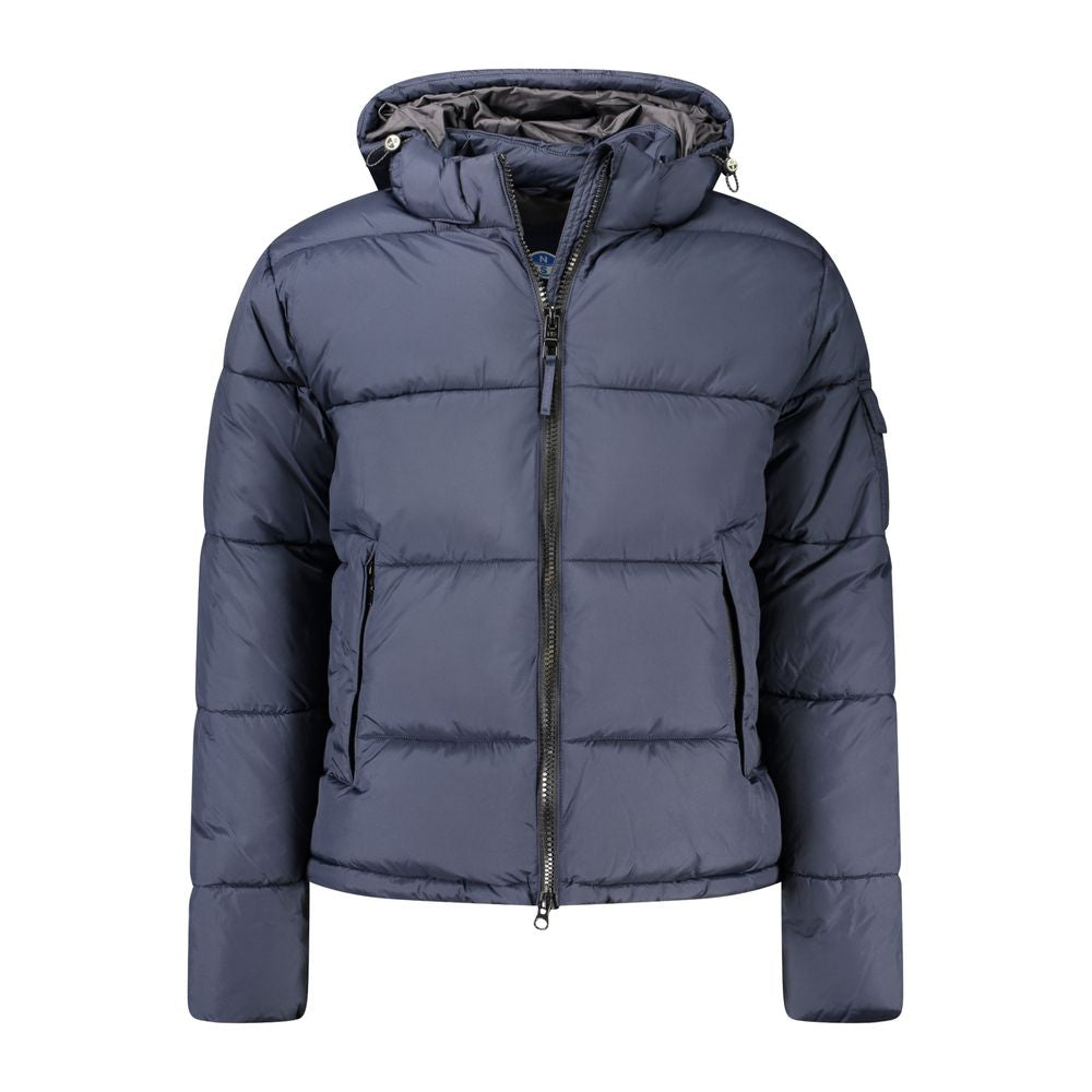 North Sails Blue Polyester Men Jacket with removable hood and zip closure