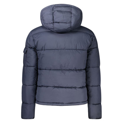 North Sails Blue Polyester Men Jacket with hood shown from the back