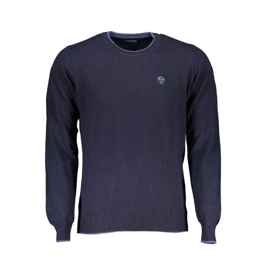 North Sails Blue Wool Sweater with long sleeves, round neck, contrasting details, and logo embroidery made from recycled fibres.