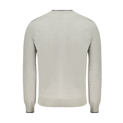 Back view of North Sails Brown Cotton Men Sweater showcasing classic crew neck and distinctive logo embroidery.