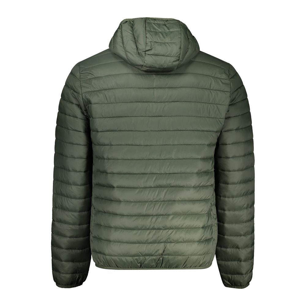 Back view of North Sails Green Polyamide Men Jacket with hood and quilted design, showcasing lightweight insulation and style.