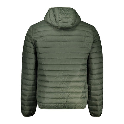 Back view of North Sails Green Polyamide Men Jacket with hood and quilted design, showcasing lightweight insulation and style.