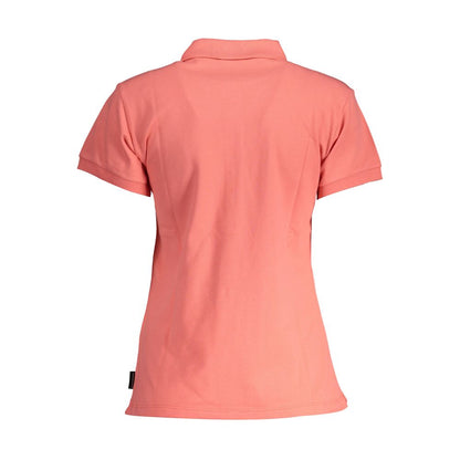 Back view of North Sails Pink Cotton Women Polo Shirt, showcasing short sleeves and classic design.