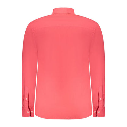 North Sails Red Cotton Shirt with long sleeves and button-down collar, features 2 button cuffs, embroidery, and logo, ocean positive.