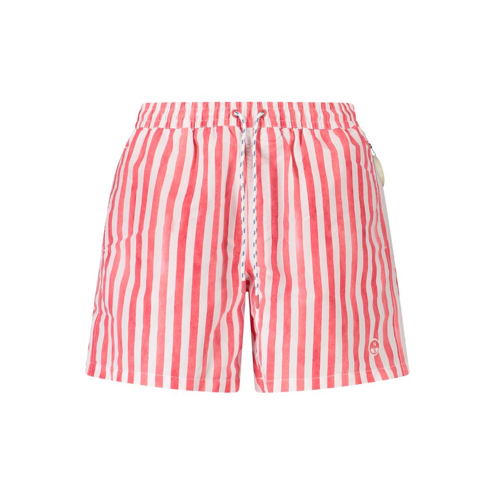 North Sails Red Polyester Swimwear, striped swim boxer, elastic waist with laces, 40 cm, two pockets, logo, ocean positive.
