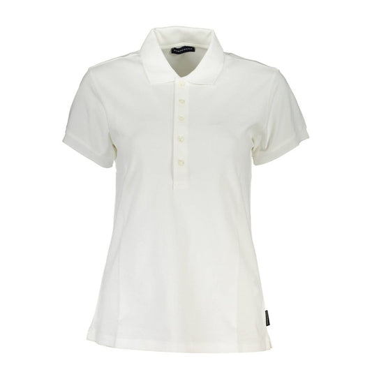 North Sails White Cotton Women Polo Shirt, organic cotton polo with brand logo, elegant short sleeve design for smart casual wear.