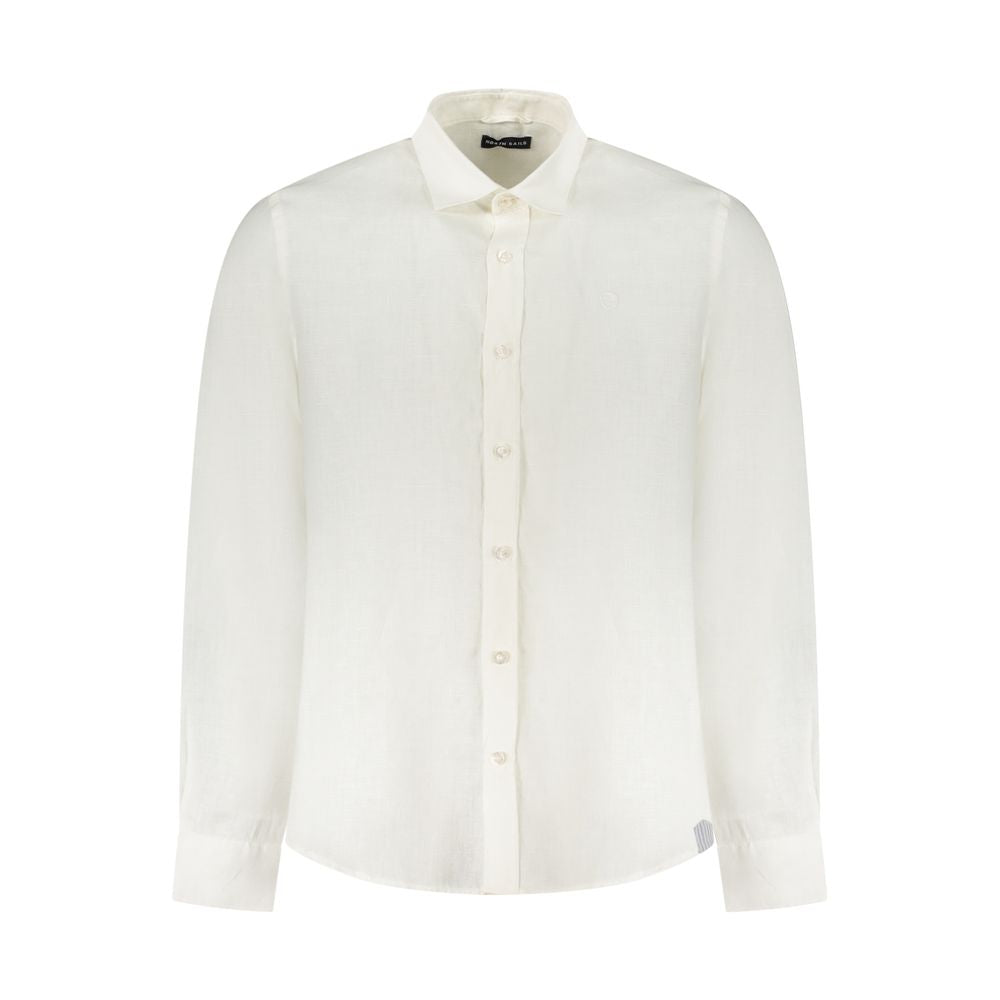 North Sails White Linen Shirt with long sleeves and Italian collar