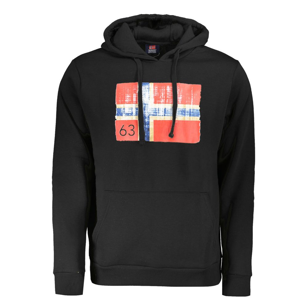 Norway 1963 Black Cotton Men Sweater Hoodie with iconic print and logo, long hooded sweatshirt for stylish and comfortable wear.