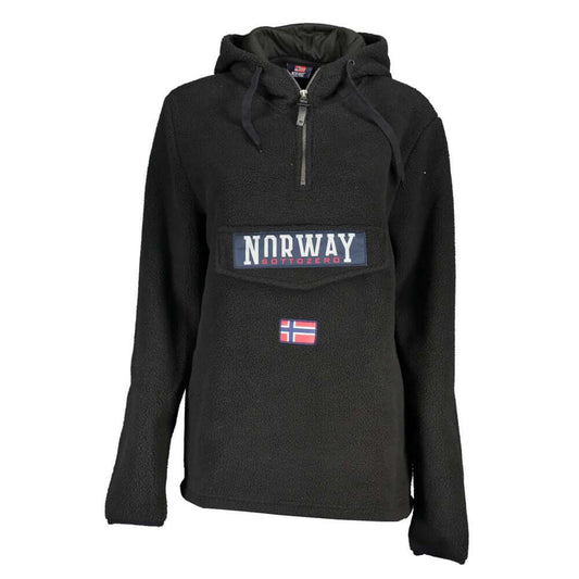 Norway 1963 Black Polyester Women Sweater with half-zip design, central pocket, and logo