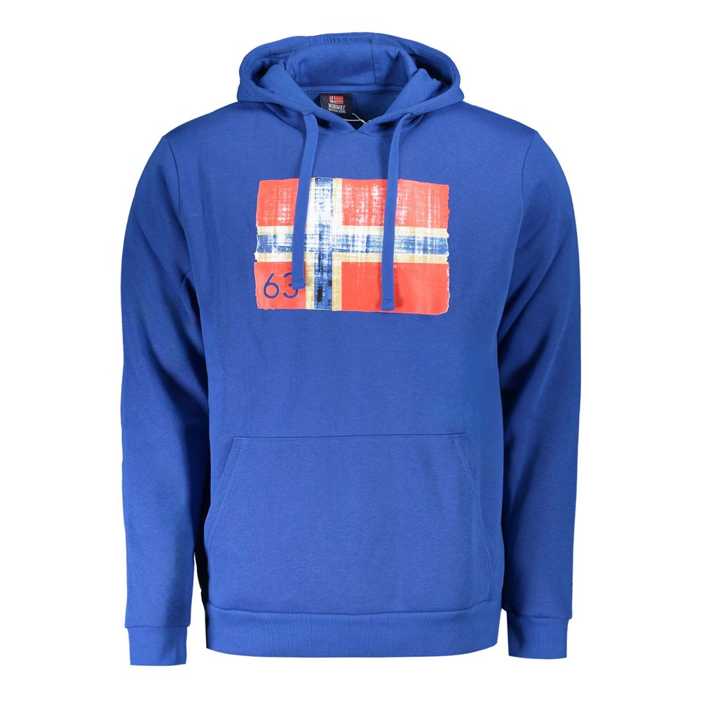 Norway 1963 Blue Cotton Men Sweater with brand logo on front, crew neck and long sleeves for stylish comfort.