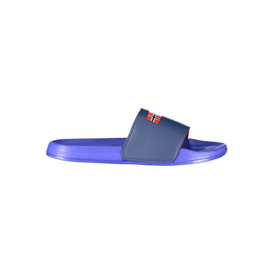 Norway 1963 Blue Plastic Men Sandal with vibrant design and brand logo, perfect for summer style.