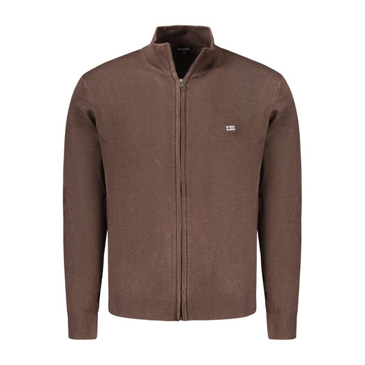 Norway 1963 Brown Polyamide Men Cardigan with zip and logo embroidery, showcasing elegance and durability.