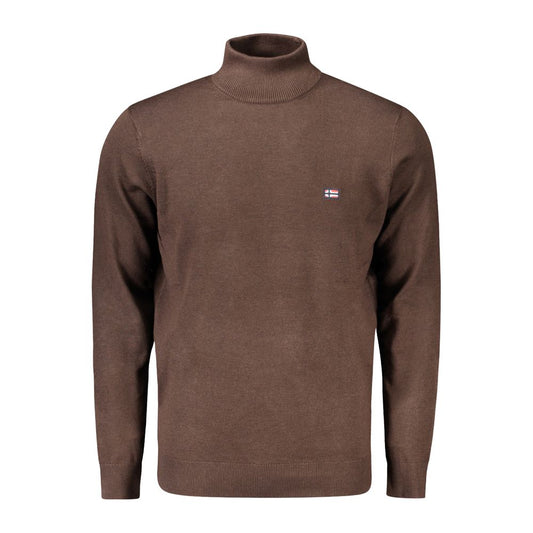 Norway 1963 Brown Polyamide Men Sweater with high neck and embroidery detailing.