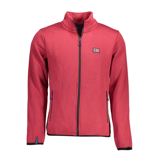 Norway 1963 Red Cotton Men Sweater with zip closure and embroidered details, featuring external and internal pockets.