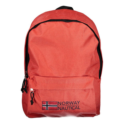 Norway 1963 Red Polyester Men Backpack with sleek embroidery logo, adjustable straps, external pocket, and zip closure.