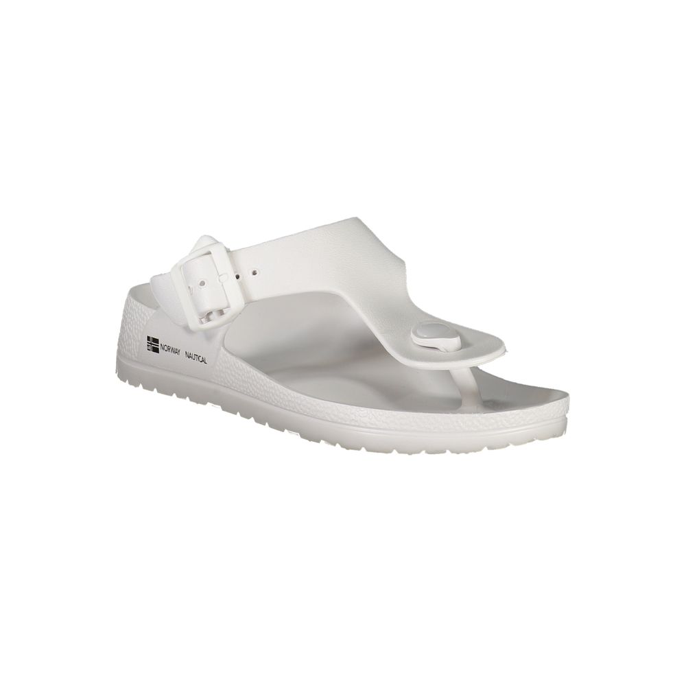 Norway 1963 White Plastic Women Sandal with adjustable buckle and bold design, perfect for stylish and durable summer wear.