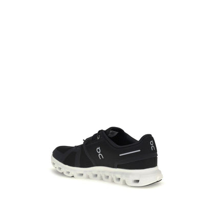 ON Black Recycled Polyester Athletic Sneakers showing side view with white sole and black upper. Ideal for everyday comfort and high performance.