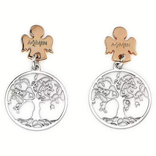 AMEN JEWELRY Mod. ORALABR earrings with tree of life design and angel motif
