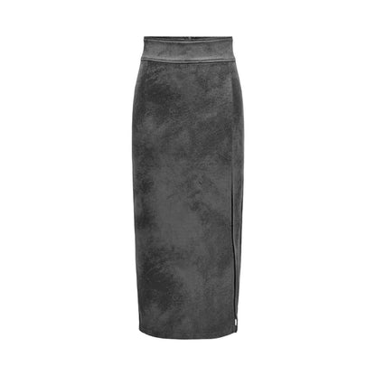 Only Gray Artificial Leather Skirt