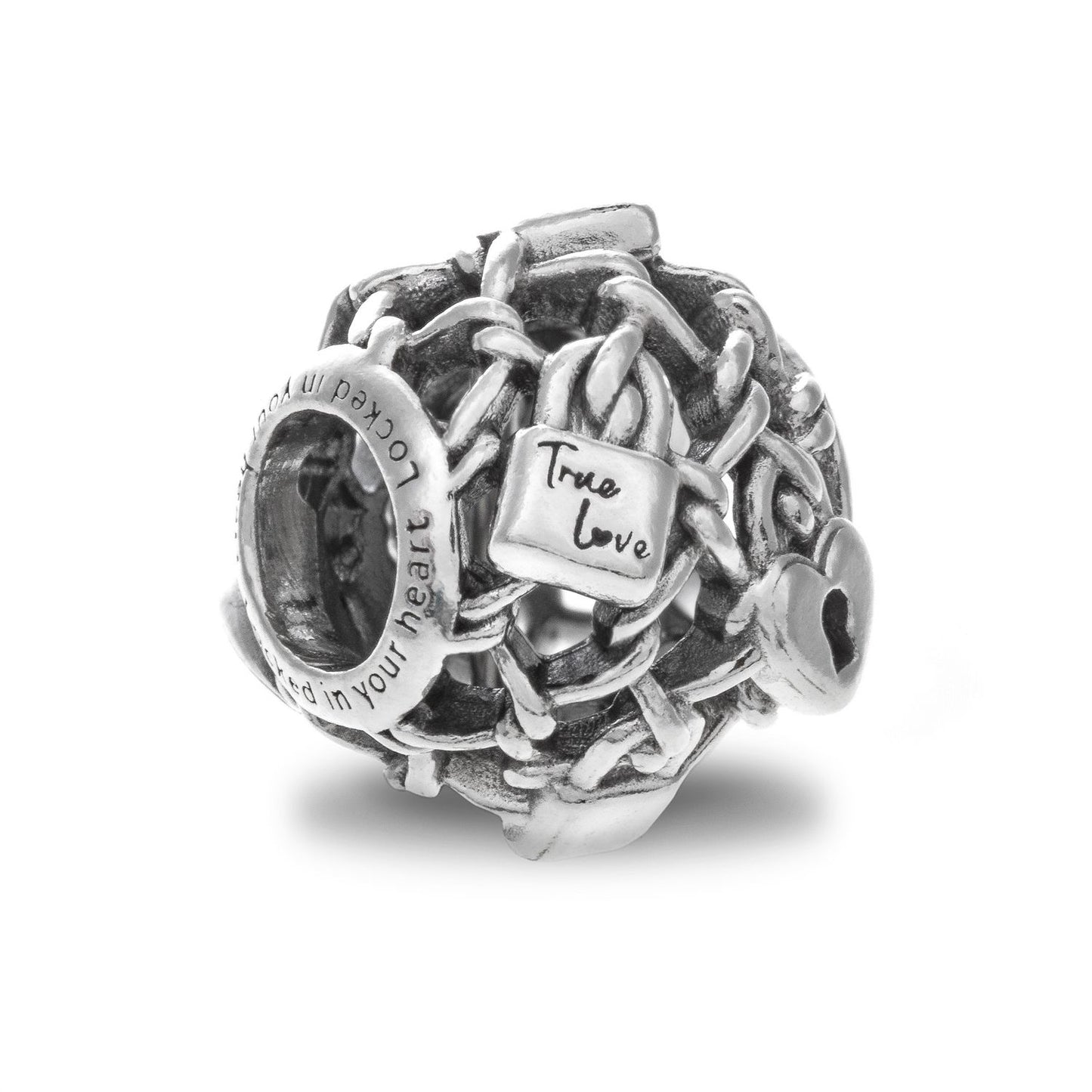 PANDORA Mod. 790071C00 silver charm with "True Love" engraving, 925° silver, water-resistant, quartz analog, official box included.