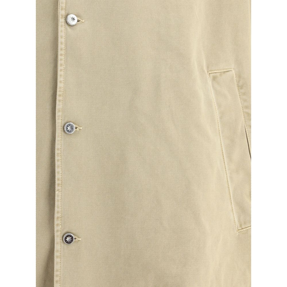 PDF Channel Beige Cotton Clothing oversized jacket with button closure and welt pocket.
