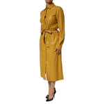 PINKO Polyester Belted Shirt Midi Long Sleeve Yellow Mustard