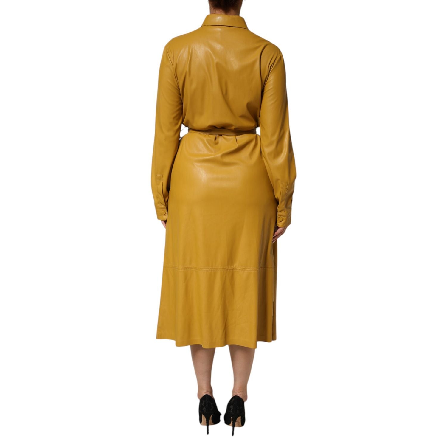 PINKO Polyester Belted Shirt Midi Long Sleeve Yellow Mustard