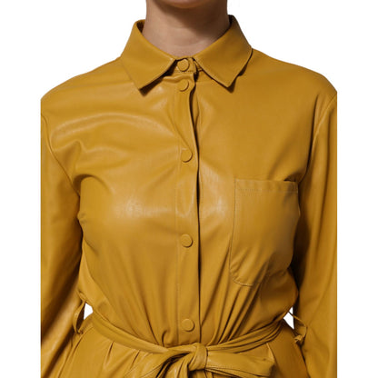 PINKO Polyester Belted Shirt Midi Long Sleeve Yellow Mustard