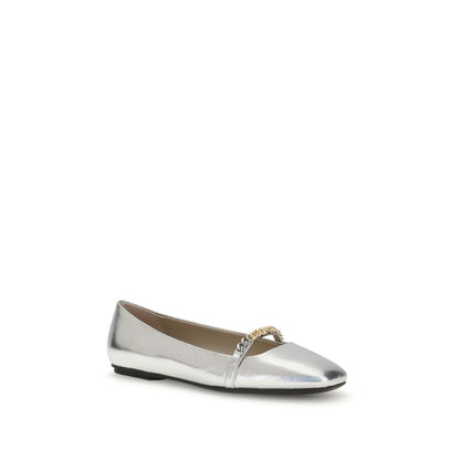 PINKO Silver Calf Leather Bos Taurus Ballet Flats with decorative loop and metal detail made of 100% leather, AW25 collection.