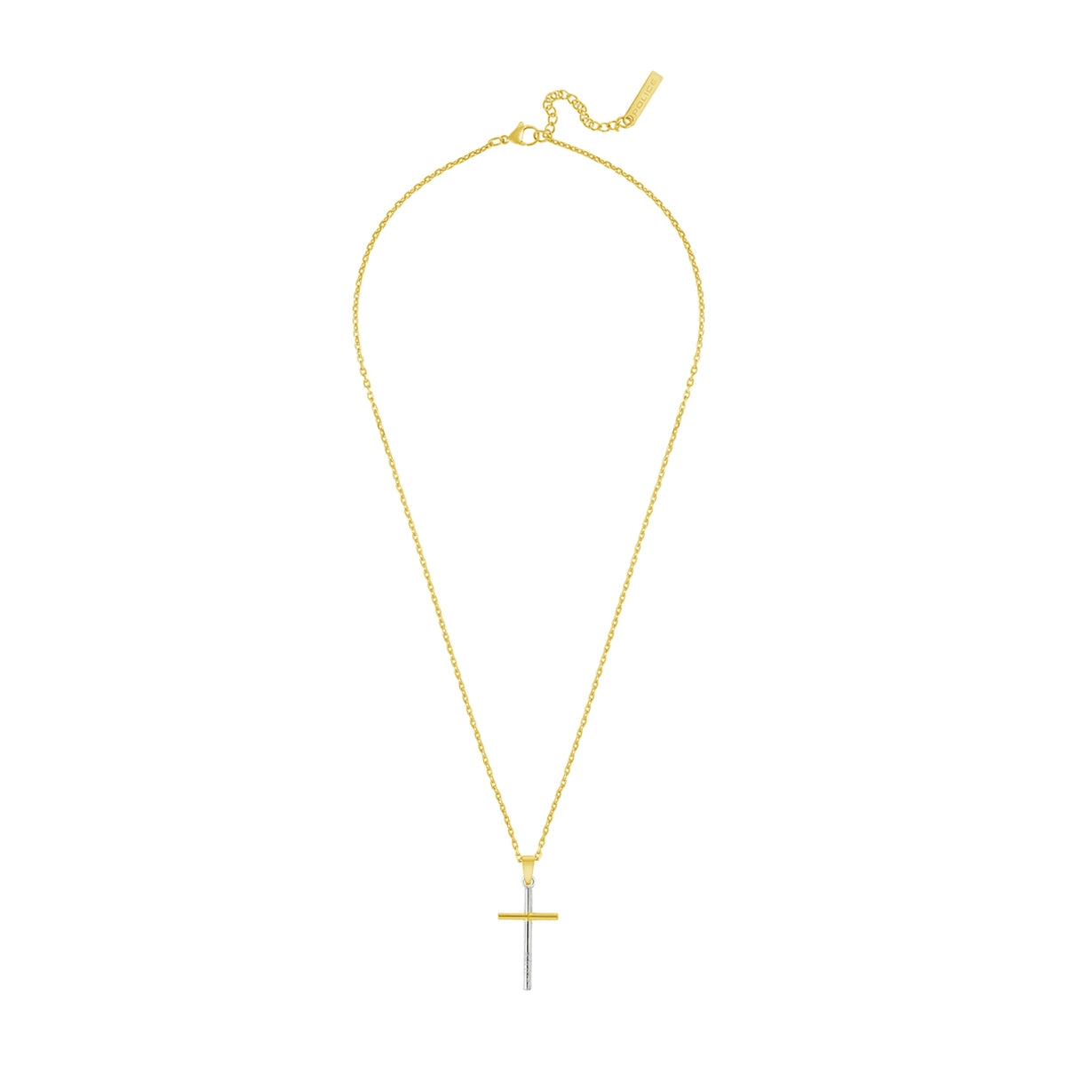 Elegant necklace featuring cross pendant - POLICE JEWELS JEWELRY Mod. PEAGN0010903. Gold chain with adjustable clasp.