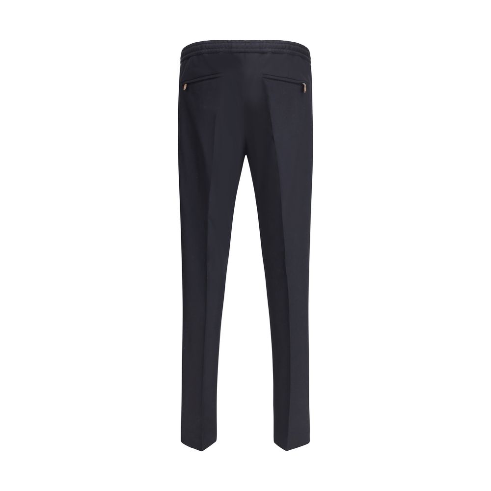 Back view of PT Torino Black Fleece Wool Casual Pants with straight leg and back zipper pockets, showcasing tailored style and comfort.