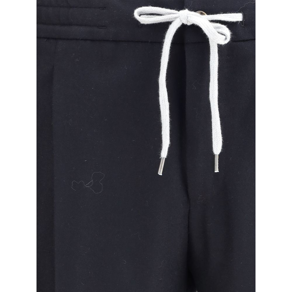 PT Torino Black Fleece Wool Casual Pants with drawstring and tailored details, featuring elastane for comfort and refined style.