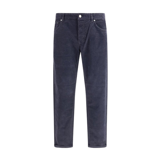 PT Torino Blue Cotton Casual Pants with five-pocket corduroy design and button closure.