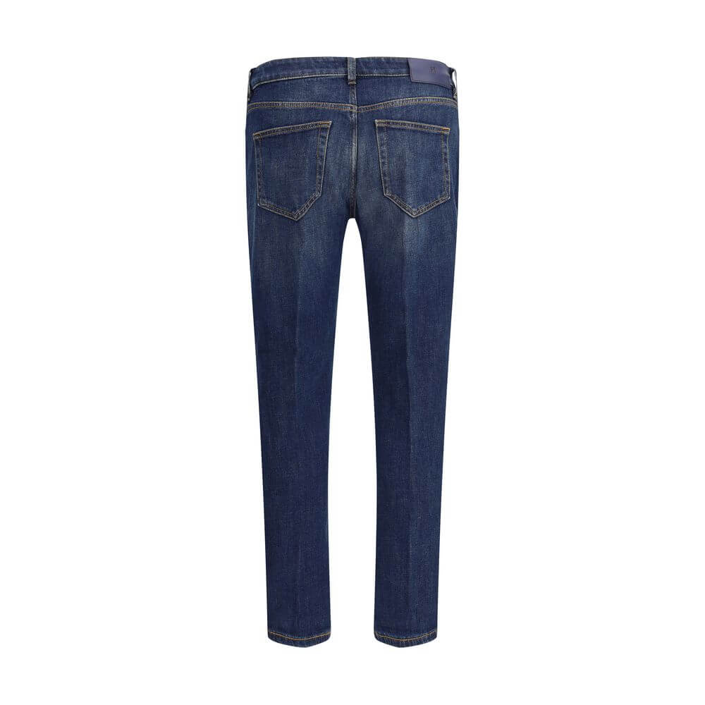 PT Torino Blue Cotton Slim Fit Jeans back view showcasing classic five-pocket design and belt loops, perfect for contemporary style and comfort.