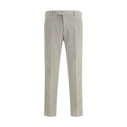 PT Torino Gray Cotton Casual Pants with modern slim fit, belt loops, zipper closure, side and back pockets for elegant versatility.