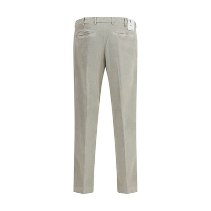 Back view of PT Torino Gray Cotton Casual Pants with belt loops and welt pockets on a white background.