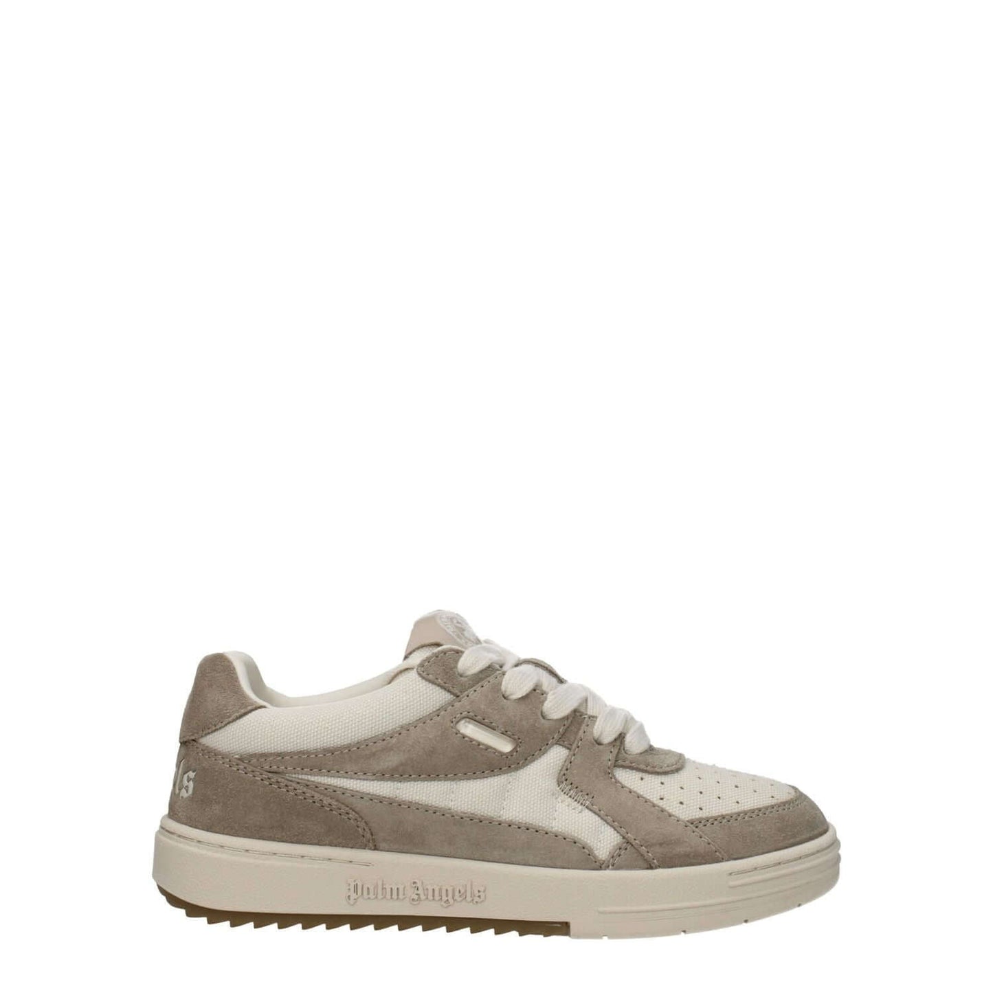 Palm Angels Beige Fabric Low Top Sneakers with suede, rubber sole, round toe, and lace-up closure.