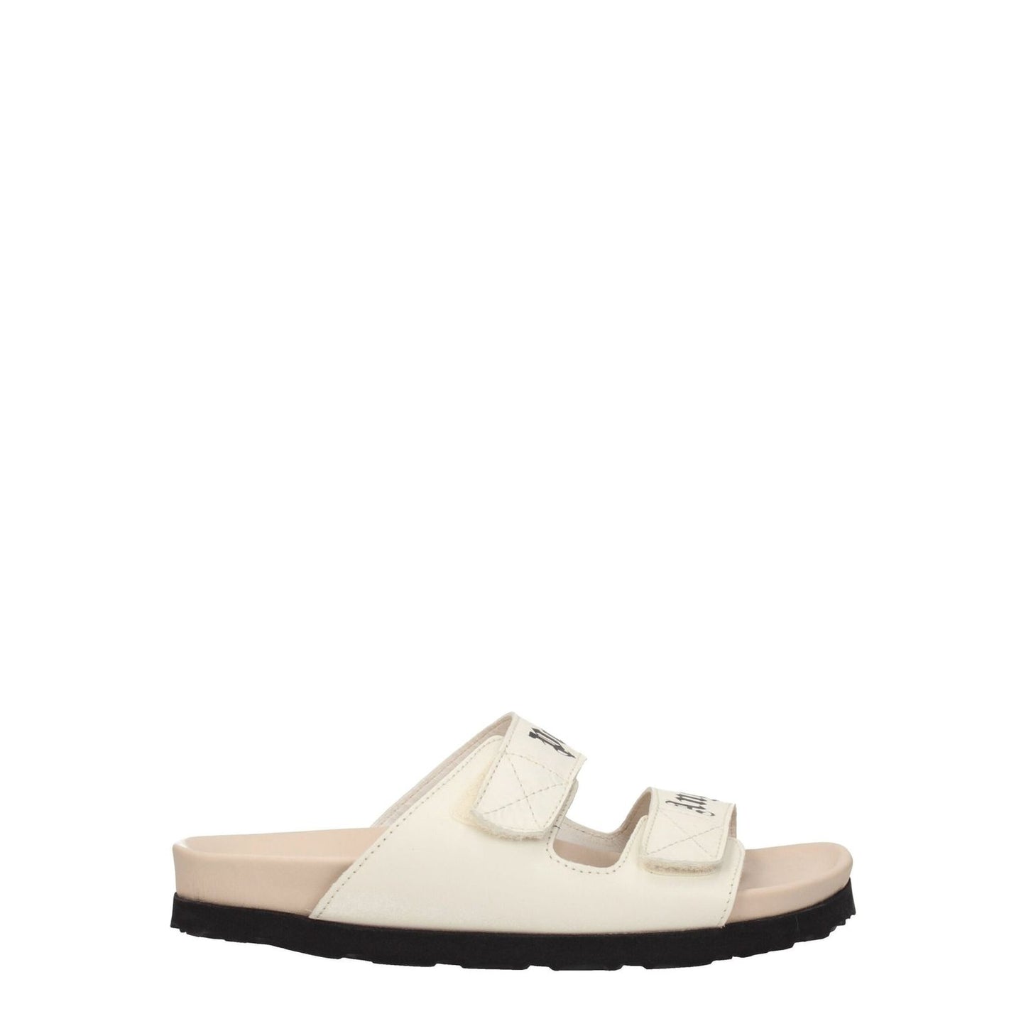 Palm Angels Beige Leather Flat Sandals with strap closure, open toe, and rubber sole. Features front logo, style casual, MPN PWIH019LEA0020361.