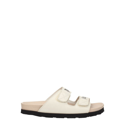 Palm Angels Beige Leather Flat Sandals with strap closure, open toe, and rubber sole. Features front logo, style casual, MPN PWIH019LEA0020361.
