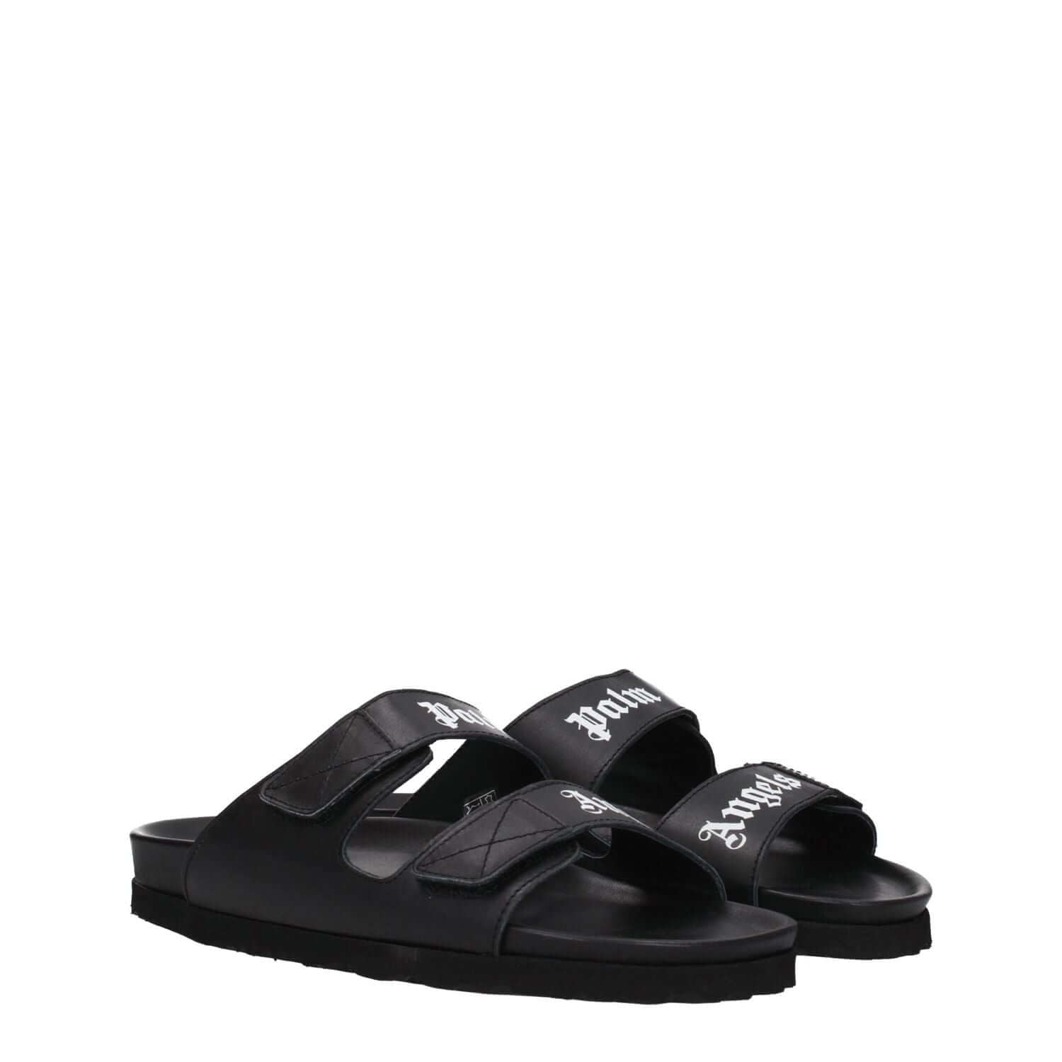Palm Angels Black Leather Slippers