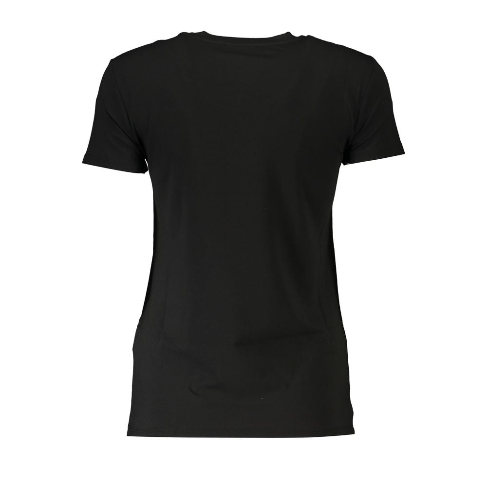 Back view of Patrizia Pepe Black Organic Cotton Women T-Shirt with short sleeves and elegant design, perfect blend of comfort and style.