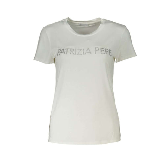 Patrizia Pepe White Organic Cotton Women T-Shirt with rhinestones and logo