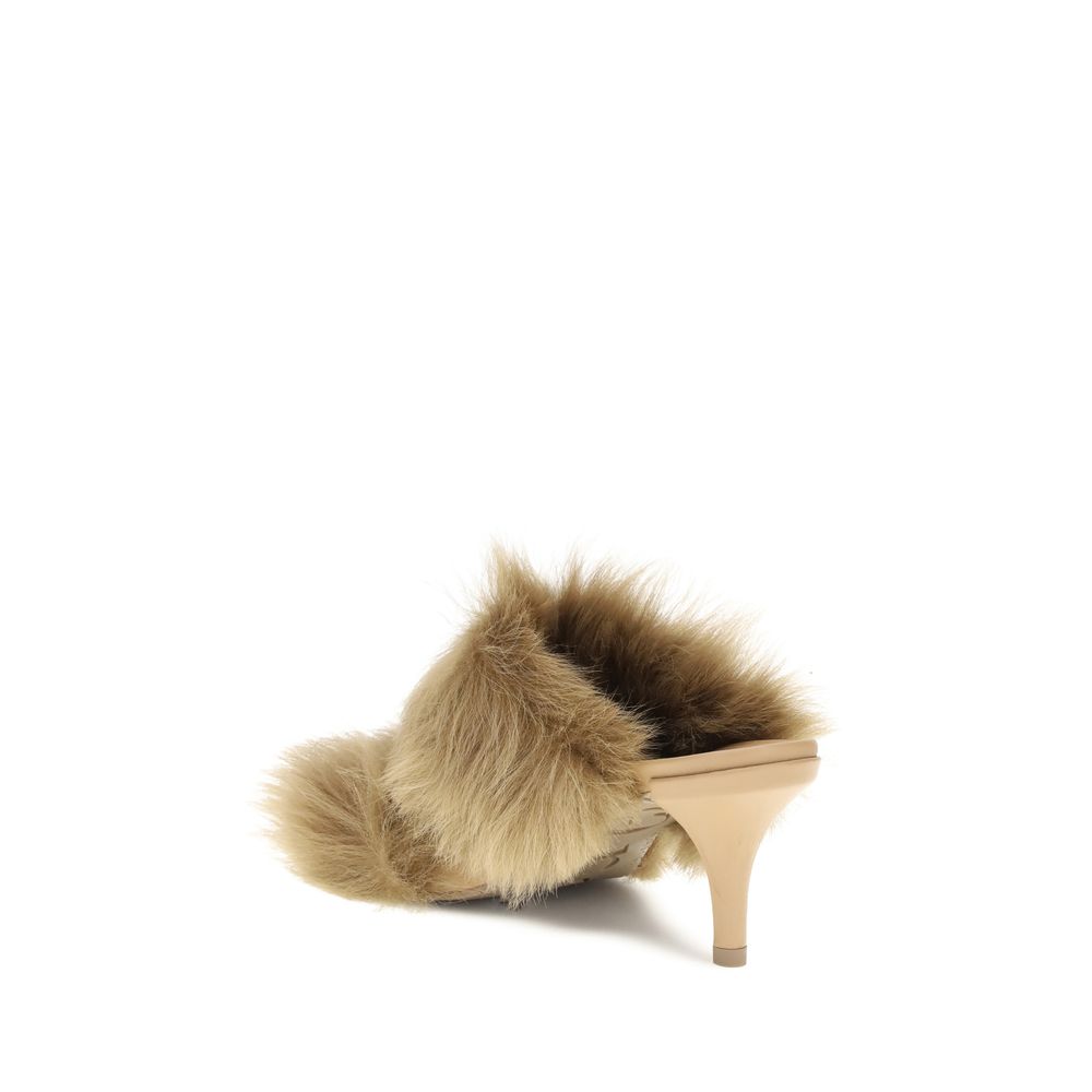 Rear view of Pedro García Beige Leather Stiletto Heel Sandals with fur trim and open toe, showcasing luxury and sophistication for AW25.