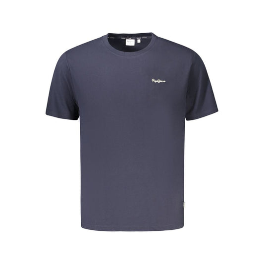 Pepe Jeans Blue Organic Cotton Men T-Shirt with crew neck and embroidered logo, made from 70% organic cotton, short-sleeved.