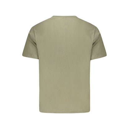 Back view of Pepe Jeans Green Cotton Men T-Shirt with crew neck and short sleeves, showcasing sustainable cotton fabric.