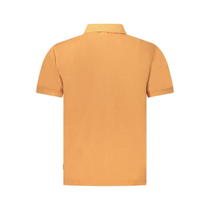 Pepe Jeans Orange Cotton Men Polo Shirt featuring classic short sleeves and a two-button placket, perfect for stylish comfort.