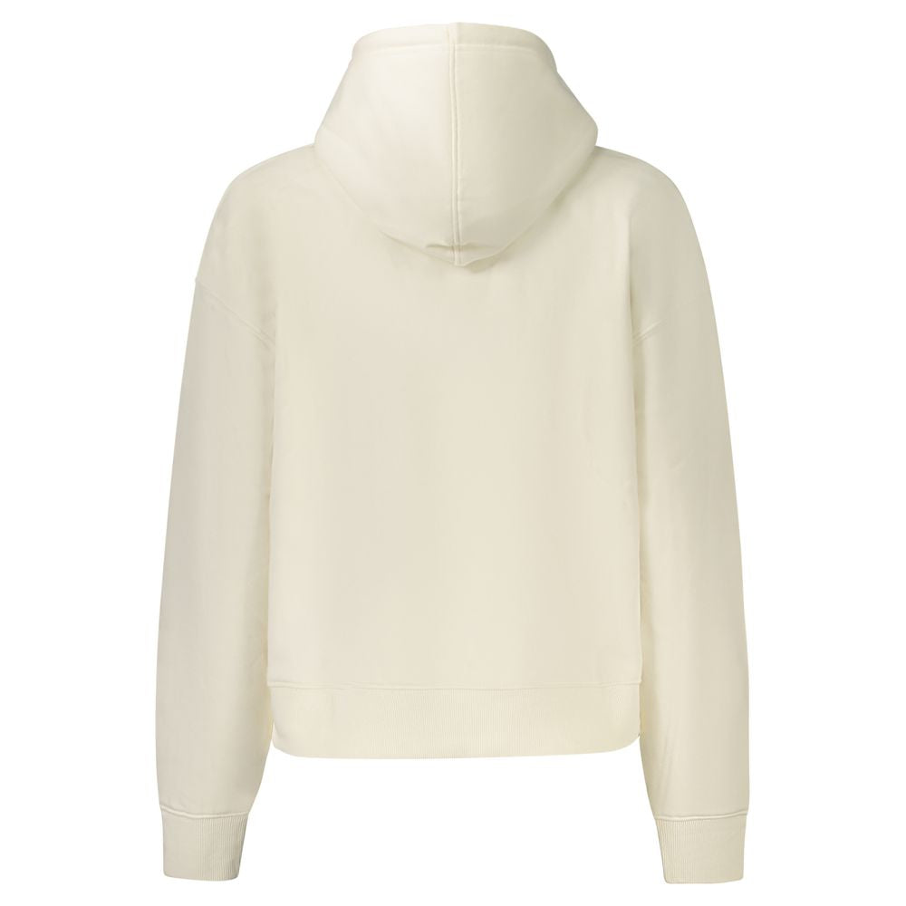 Back view of Pepe Jeans White Cotton Women Sweater with hoodie, showcasing sustainable design and organic cotton material.