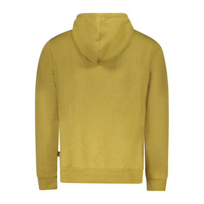 Back view of Pepe Jeans Yellow Cotton Men Sweater, sustainable hoodie with long sleeves, featuring iconic logo and comfortable fit.